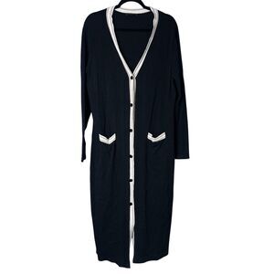 Ann Taylor Womens Black Long Cardigan Sweater Maxi Dress XL Nautical Cotton Chic